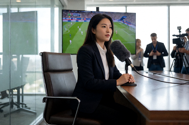 体育新闻发布厅内记者正在记录球队动态的现场